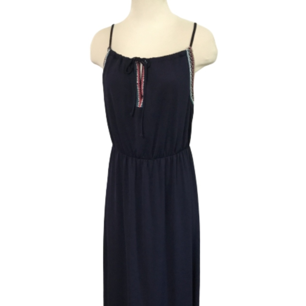 Maurices Navy Maxi Dress Embroidered Beaded Detail - Picture 2 of 9